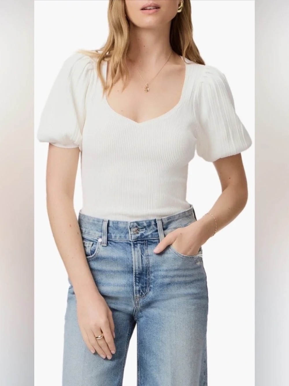 PAIGE Maie Puff Sleeve Rib Sweater  S